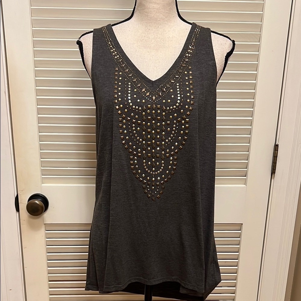 Knox Rose Sleeveless Top with Gold Accents in Grey, Size 1, EUC